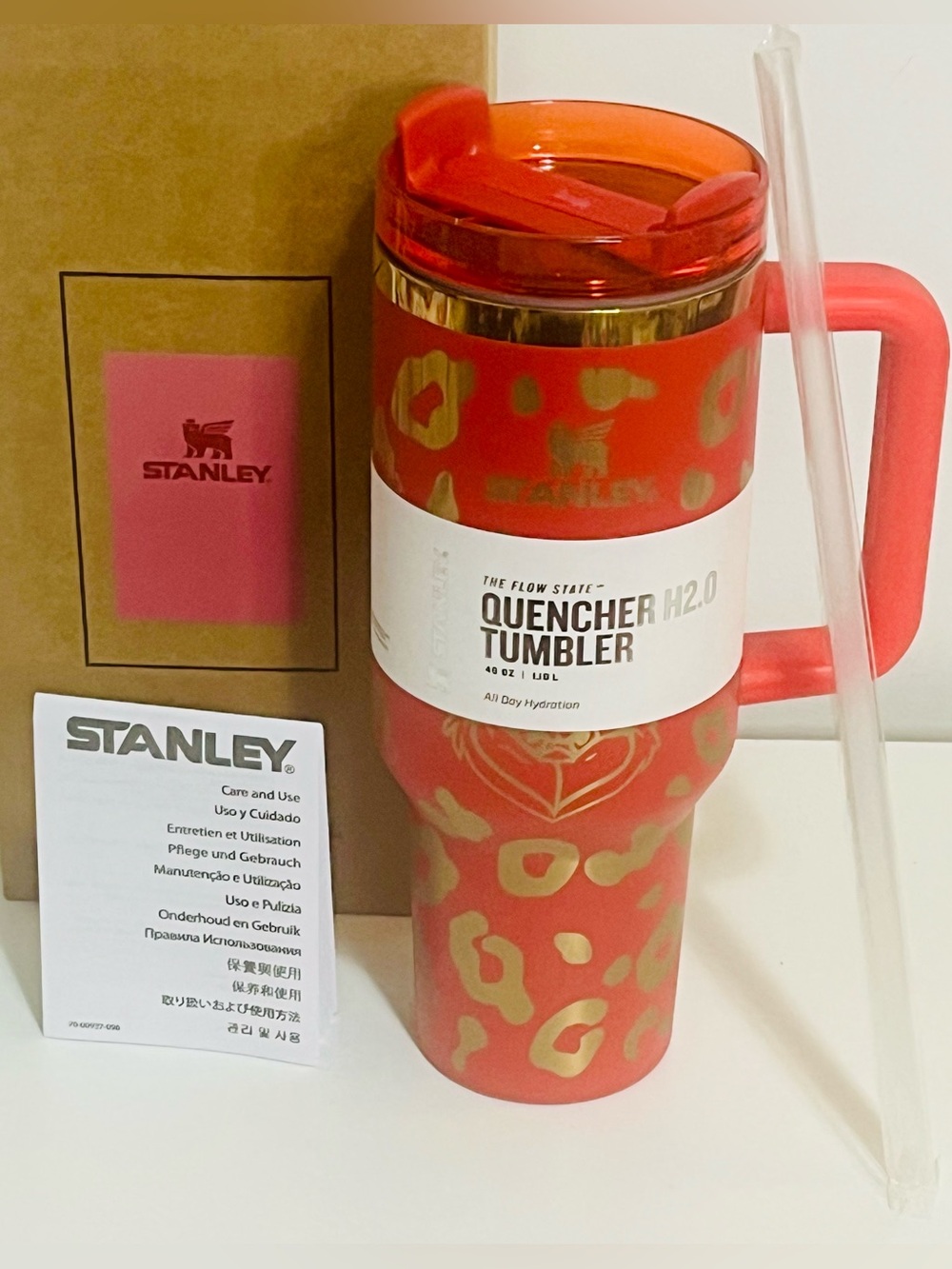 Stanley Grinch Red and Gold Leopard-Pattern Tumbler with Handle 40oz